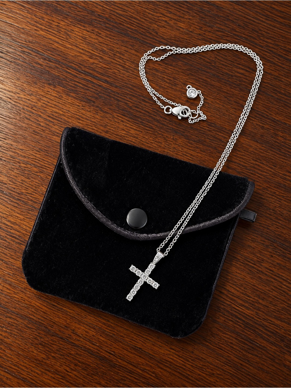 Sterling Silver Cubic Zirconia CZ Cross Necklace 16”